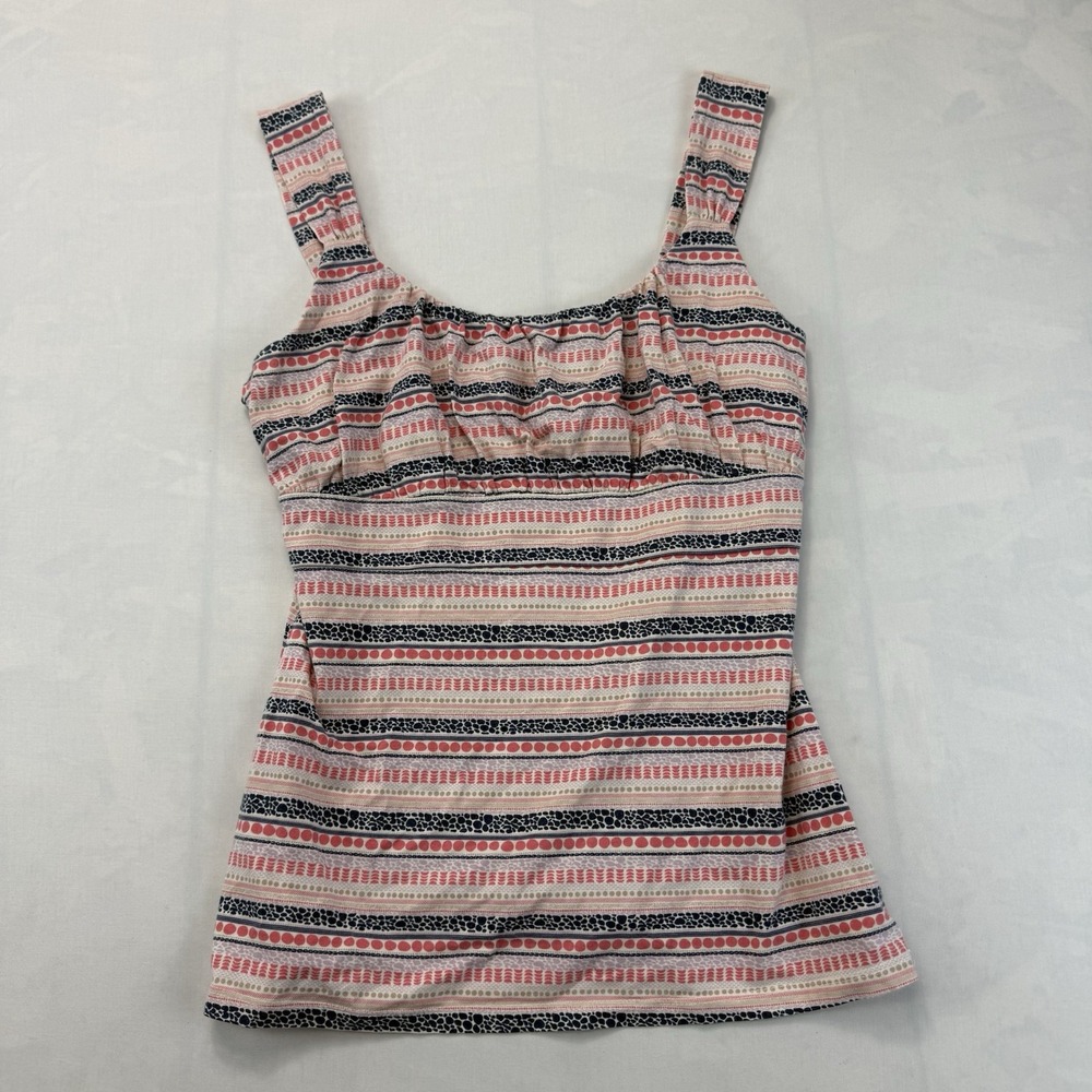 Ann Taylor Women's Medium Cotton Pink Navy Striped Ruffle Tank Top